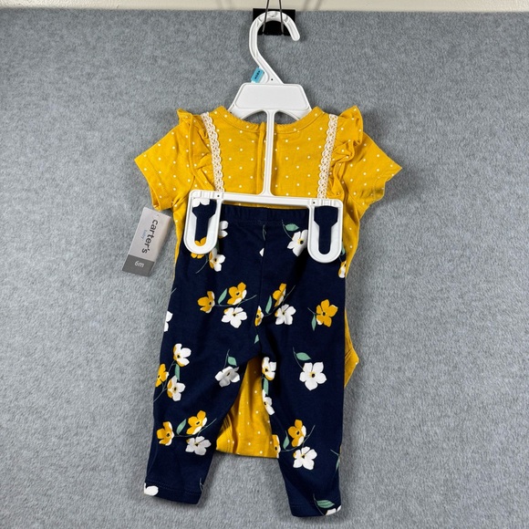 NWT Carter's Baby Girl's Bodysuit Yellow Polka Dot Navy Floral Pants 6M Bundle - Picture 6 of 8
